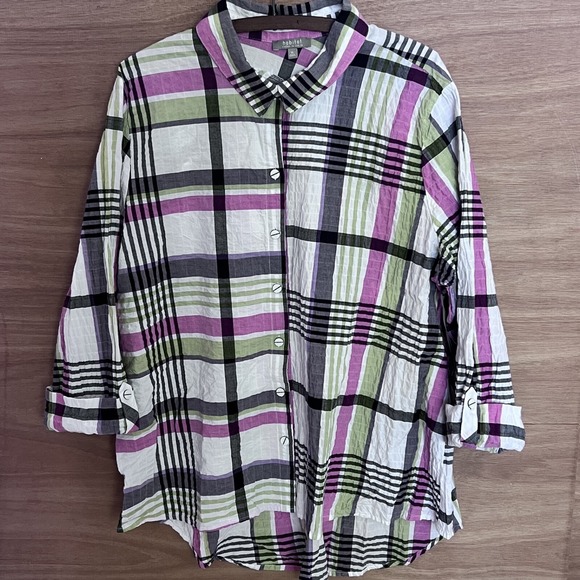 NWT‎ Habitat Clothes to Live in Fiesta button up XL plaid cotton roll tab gauze - Picture 1 of 11
